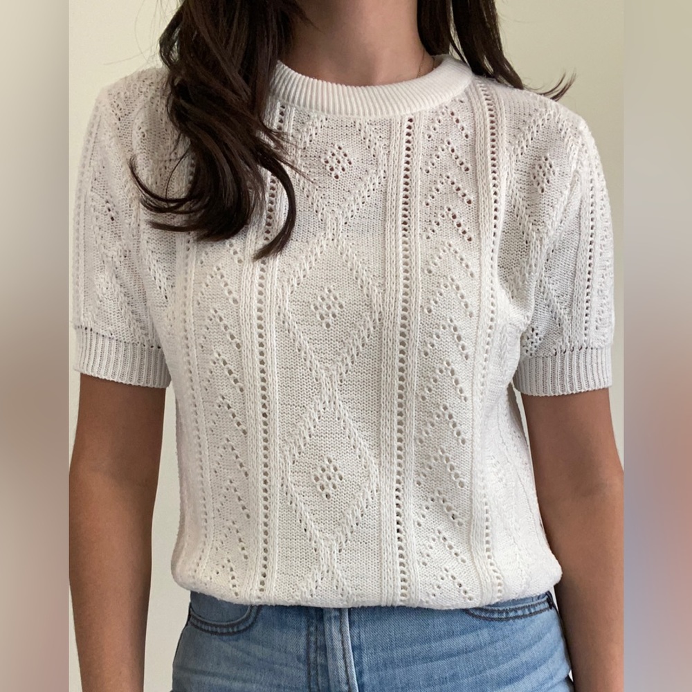 No Tag Knitted White Short Sleeve Top